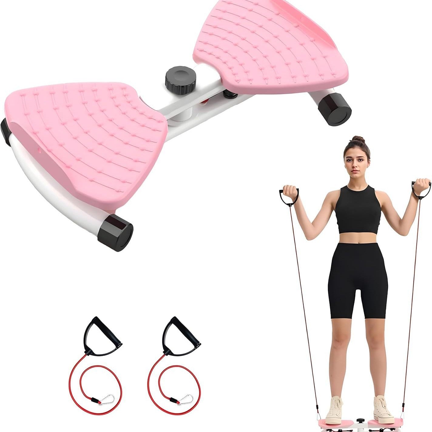 Pink Split Leg & Waist Twister Board - Core Abdominal Trainer with Resistance Bands for Home Fitness