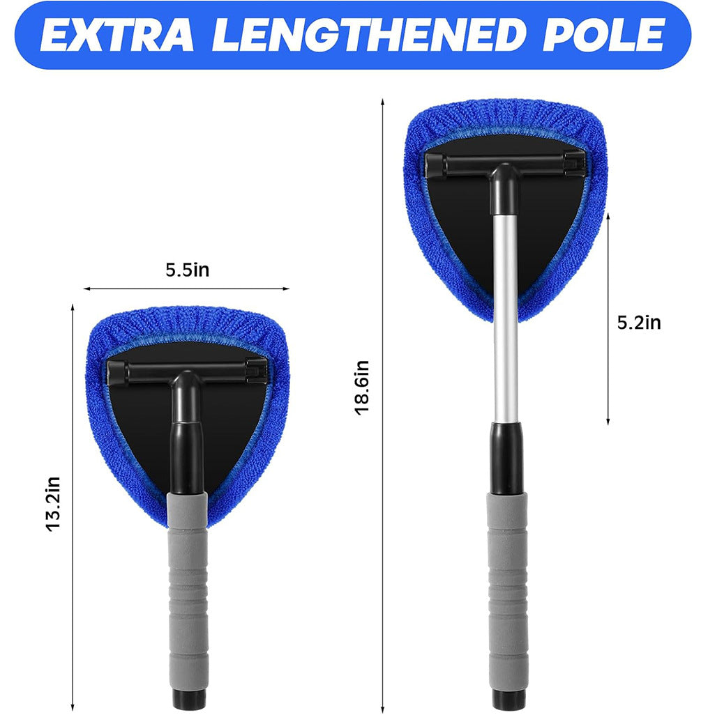 Red Car Windshield Cleaner Tool, Inside with 4 Reusable and Washable Microfiber Pads and Extendable Handle, Moisture Removal Tool