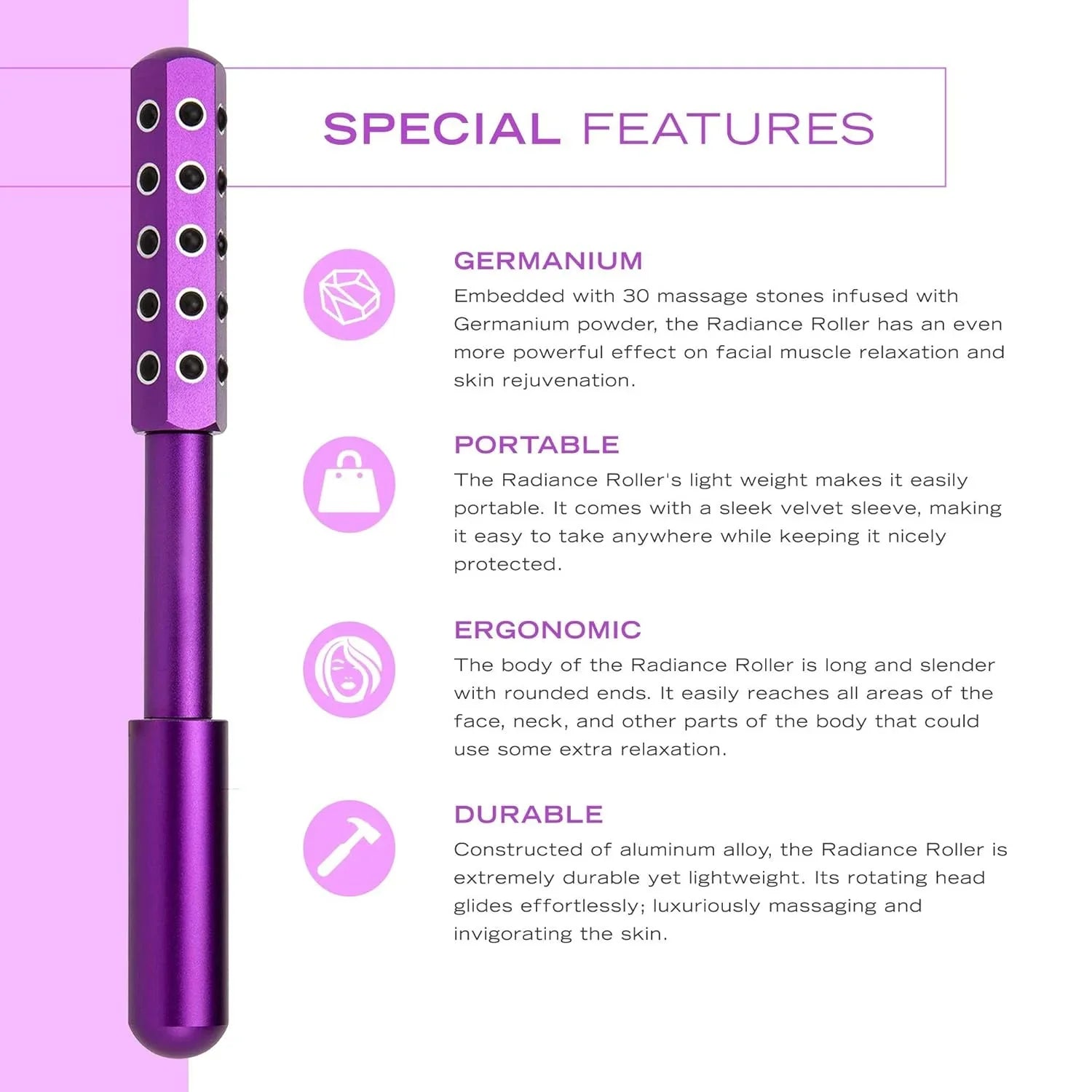 Black Germanium Stone Facial Roller - Uplifting & Sculpting Beauty Massager for Face and Body