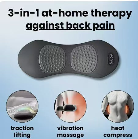 Dark Grey 3-in-1 Heated Back Stretcher with Vibration Massage & Traction Lift — Memory Foam Lumbar Support Cushion for Home Therapy and Pain Relief