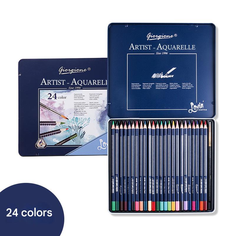 Giorgione Artist Watercolour Pencils 24-Color Set - Premium Water Soluble Colored Pencils for Art & Drawing with Tin Case