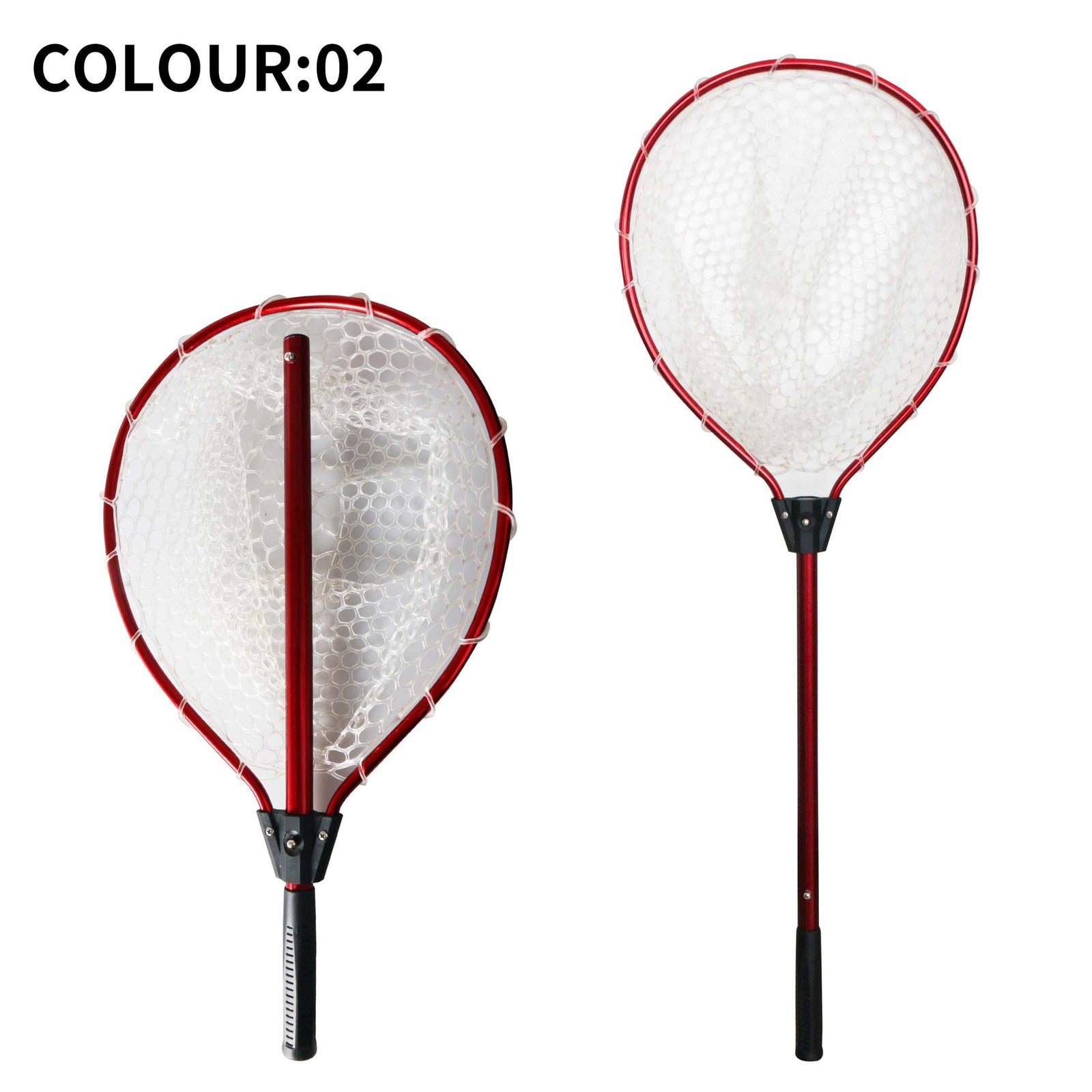 Red High Strength Large Landing Net - Fishing Net with Long Foldable Handle and Soft Rubber Netting, Dip Net for Fishing, Ideal for Boat, Pier, River Angling
