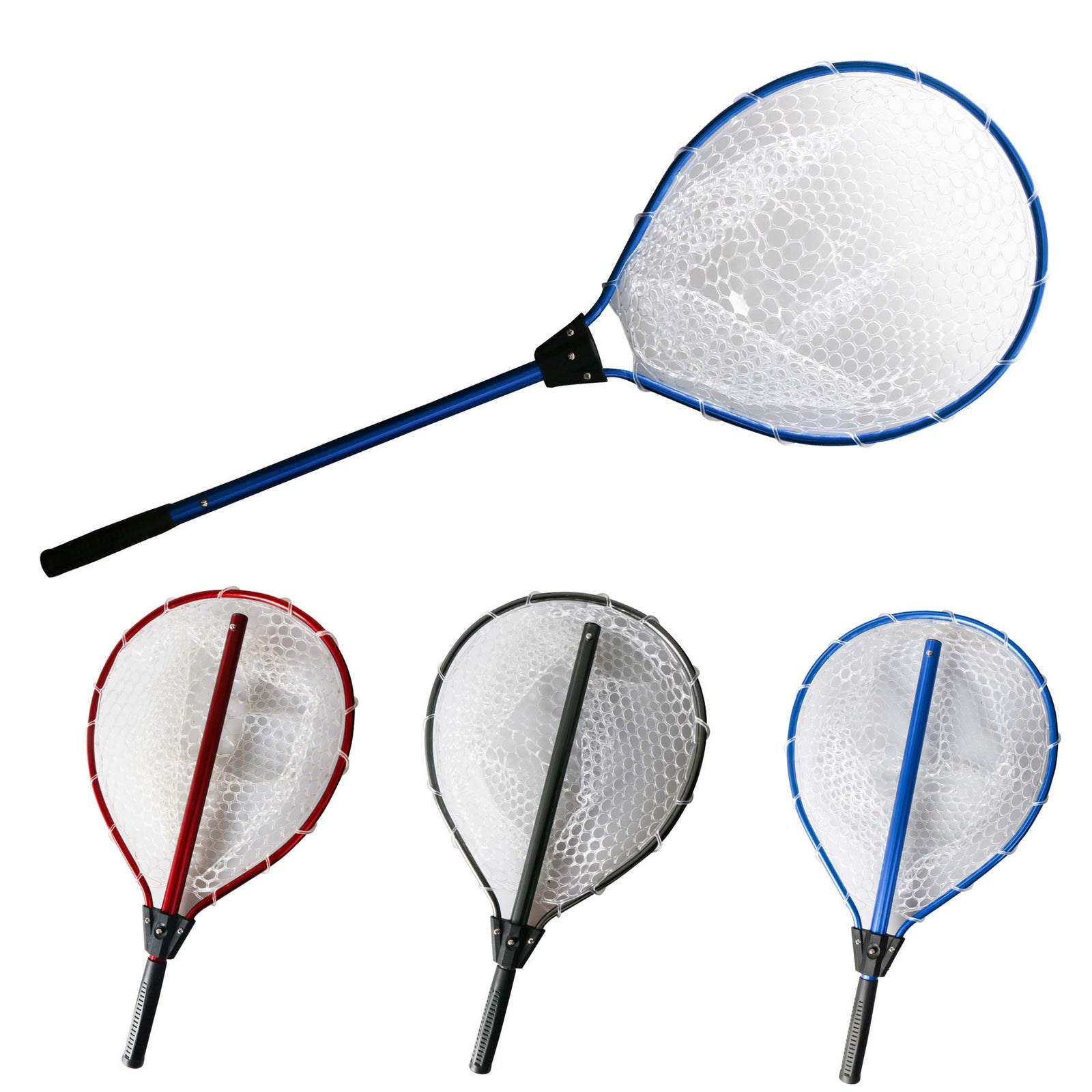 Red High Strength Large Landing Net - Fishing Net with Long Foldable Handle and Soft Rubber Netting, Dip Net for Fishing, Ideal for Boat, Pier, River Angling