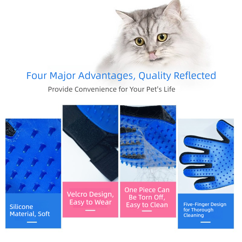 3 Pairs Blue Pet Grooming Gloves for Dogs & Cats - Deshedding, Bathing & Massage Brush