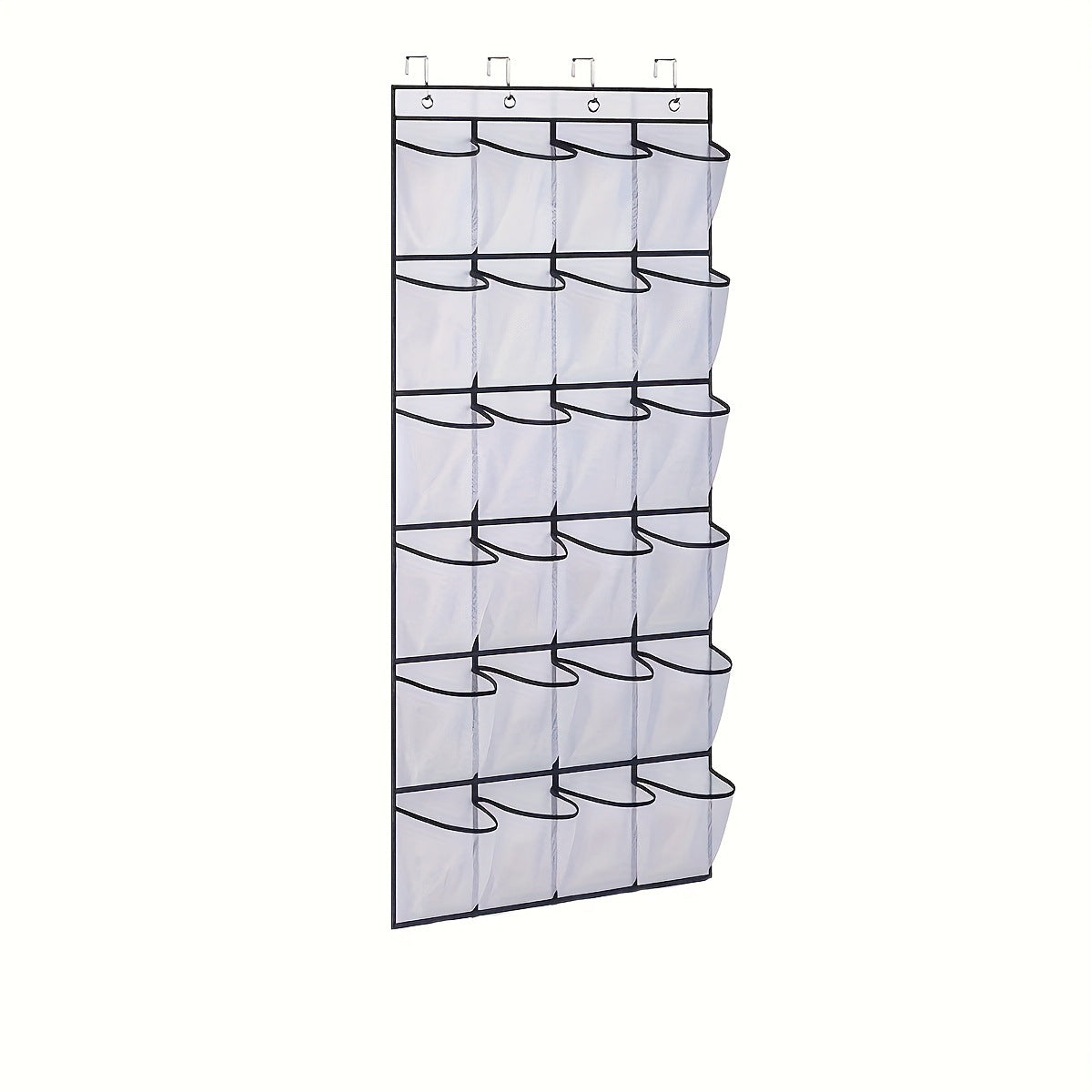 White Over the Door Shoe Organizer with 24 Mesh Pockets - Space Saving Hanging Storage for Shoes, Accessories, Pantry
