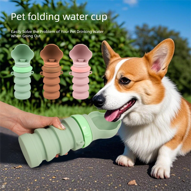 Pink Portable Collapsible Pet Water Bottle for Dogs Outdoor Travel Drinking Dispenser Silicone Pet Water Cup