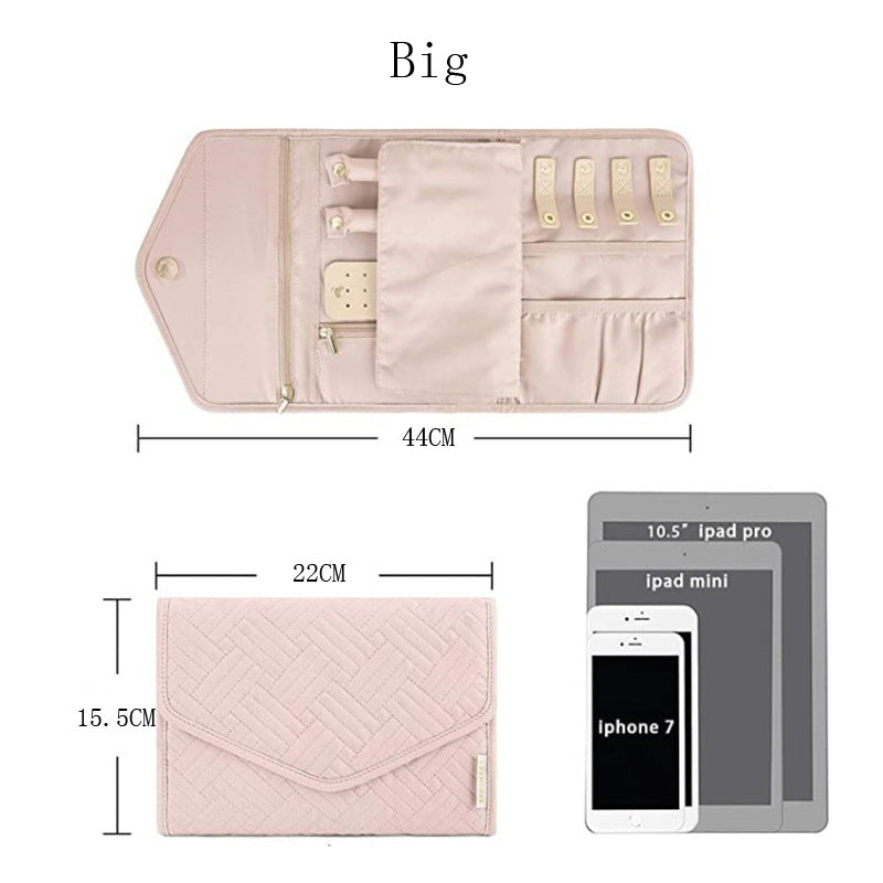 Pink Portable Jewelry Roll Bag Travel Organiser High-End Delicate Accessories Necklace Earring Ring Storage(Jewelry is not included)