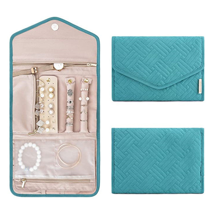 Blue Portable Jewelry Roll Bag Travel Organiser High-End Delicate Accessories Necklace Earring Ring Storage(Jewelry is not included)