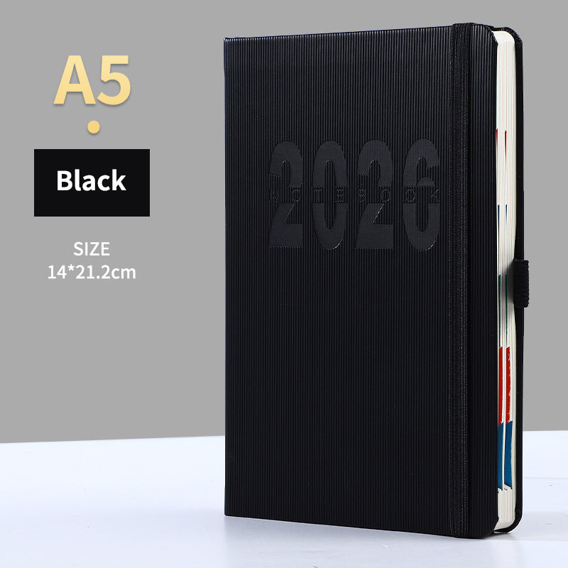 Black 2026 A5 English Daily Planner Notebook 365-Day Schedule Book for Monthly & Annual Planning