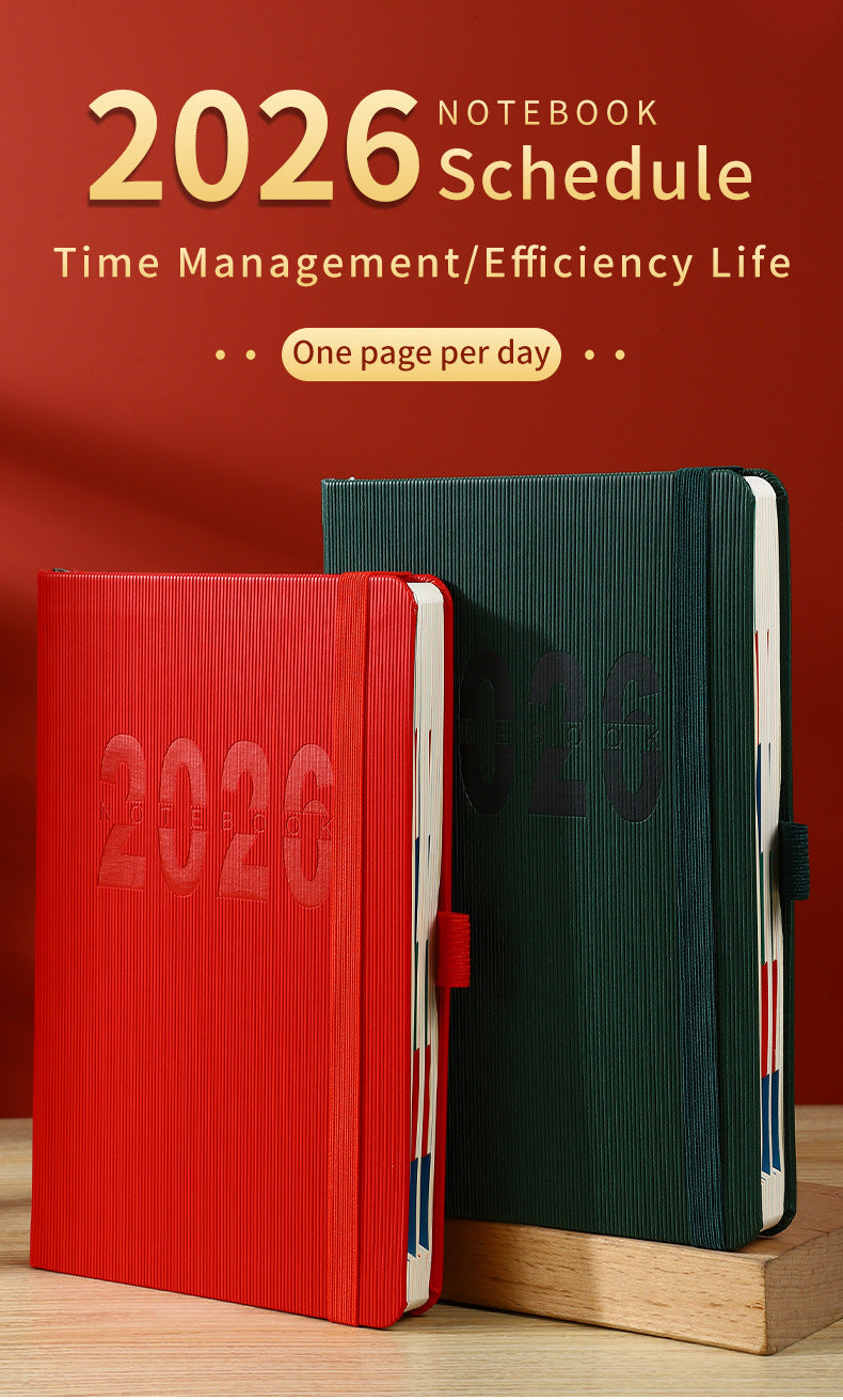 Black 2026 A5 English Daily Planner Notebook 365-Day Schedule Book for Monthly & Annual Planning