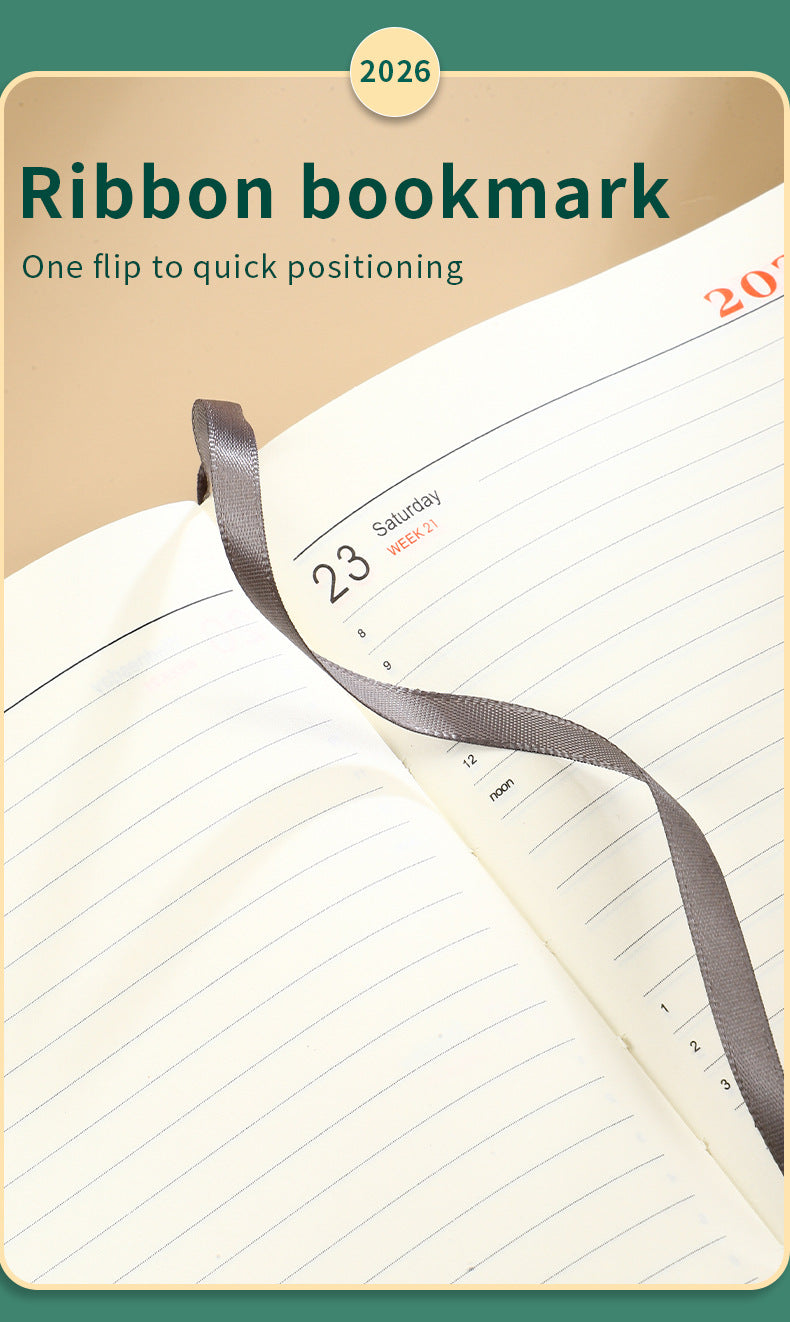 Black 2026 A5 English Daily Planner Notebook 365-Day Schedule Book for Monthly & Annual Planning