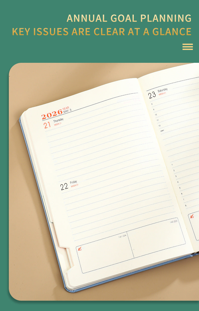 Blue 2026 A5 English Daily Planner Notebook 365-Day Schedule Book for Monthly & Annual Planning
