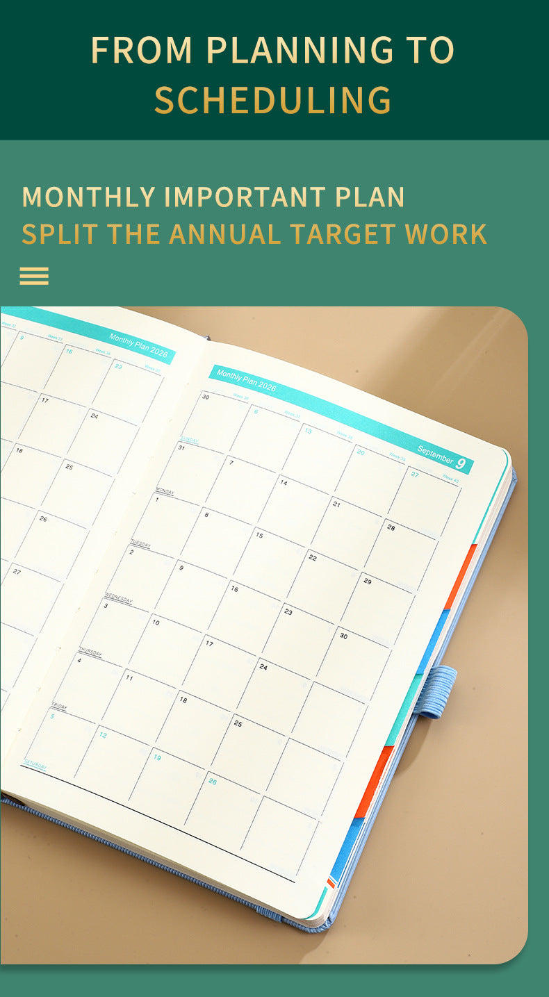 Orange 2026 A5 English Daily Planner Notebook 365-Day Schedule Book for Monthly & Annual Planning