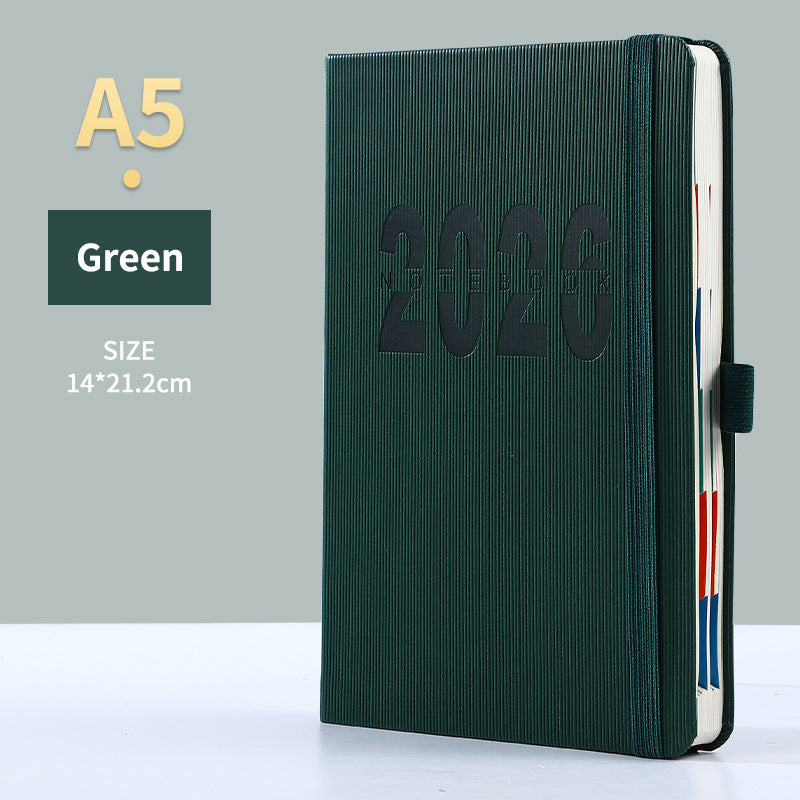 Green 2026 A5 English Daily Planner Notebook 365-Day Schedule Book for Monthly & Annual Planning