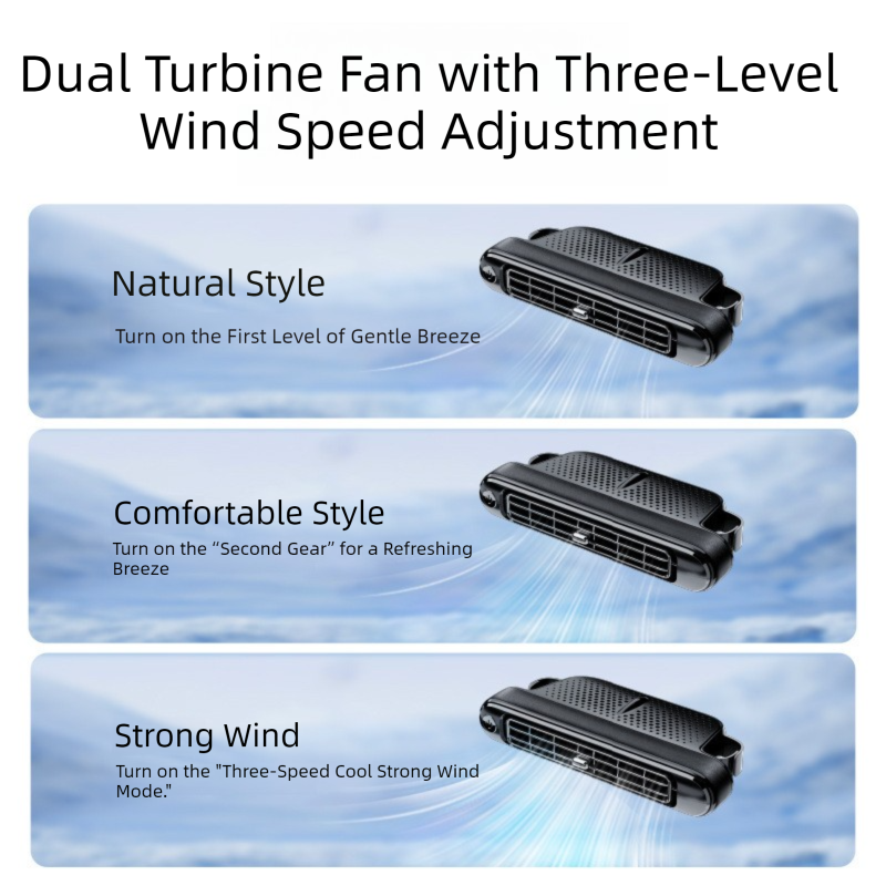 Black and Orange Car Seat Back Headrest Fan USB Powered Dual Turbine Bladeless Cooling Fan with 3 Speeds