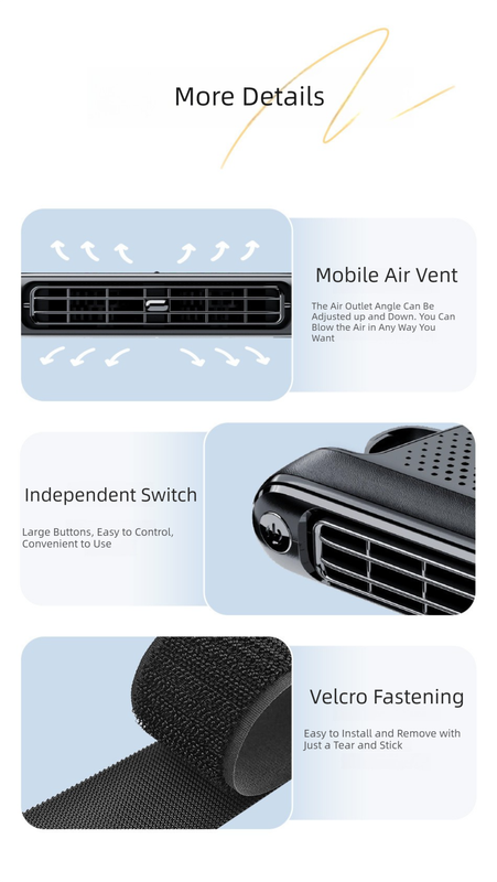 Black and Wood grain pattern Car Seat Back Headrest Fan USB Powered Dual Turbine Bladeless Cooling Fan with 3 Speeds
