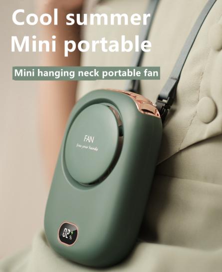 Pink Portable Bladeless Neck Fan with Waist Clip & Digital Display USB Rechargeable Mini Fan