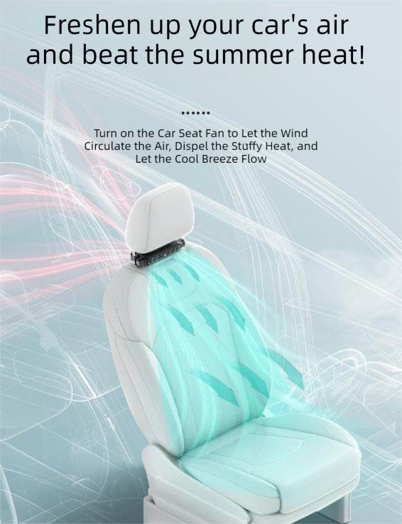 White Car Seat Back Headrest Fan USB Powered Turbine Cooling Fan with 3 Adjustable Speeds