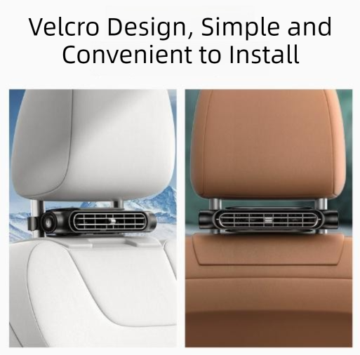 White Car Seat Back Headrest Fan USB Powered Turbine Cooling Fan with 3 Adjustable Speeds