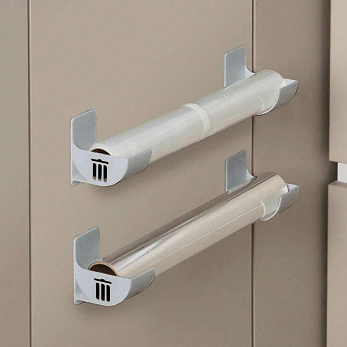 Grey 10 Pairs Self-Adhesive Wall Mount Storage Holders - Drill-Free Plastic Organiser Racks for Garbage Bags Cling Wrap & Umbrellas - Rental Friendly Kitchen Accessories