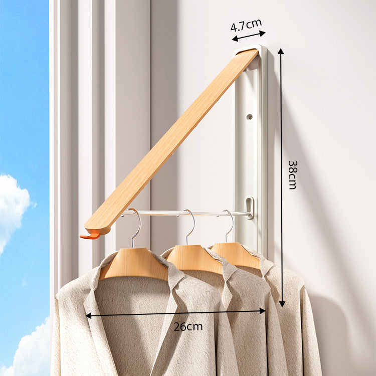 2 Pack White and Brown Wall Mounted Foldable Clothes Hanger Rack - Retractable Space Aluminium Drying Airer for Laundry & Balcony - Screw Mount Hardware Included