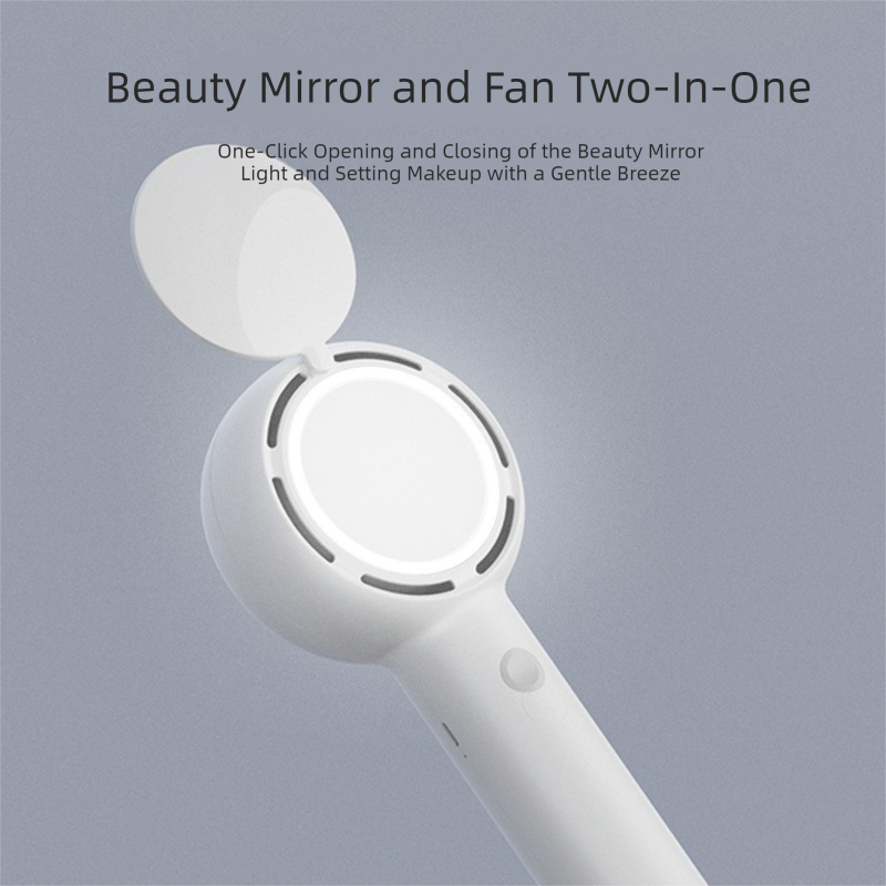 Black 2-in-1 Handheld Fan with LED Makeup Mirror - Portable USB Rechargeable Beauty Light Fan with Desktop Base - 3 Speed Quiet Airflow for Travel & Summer