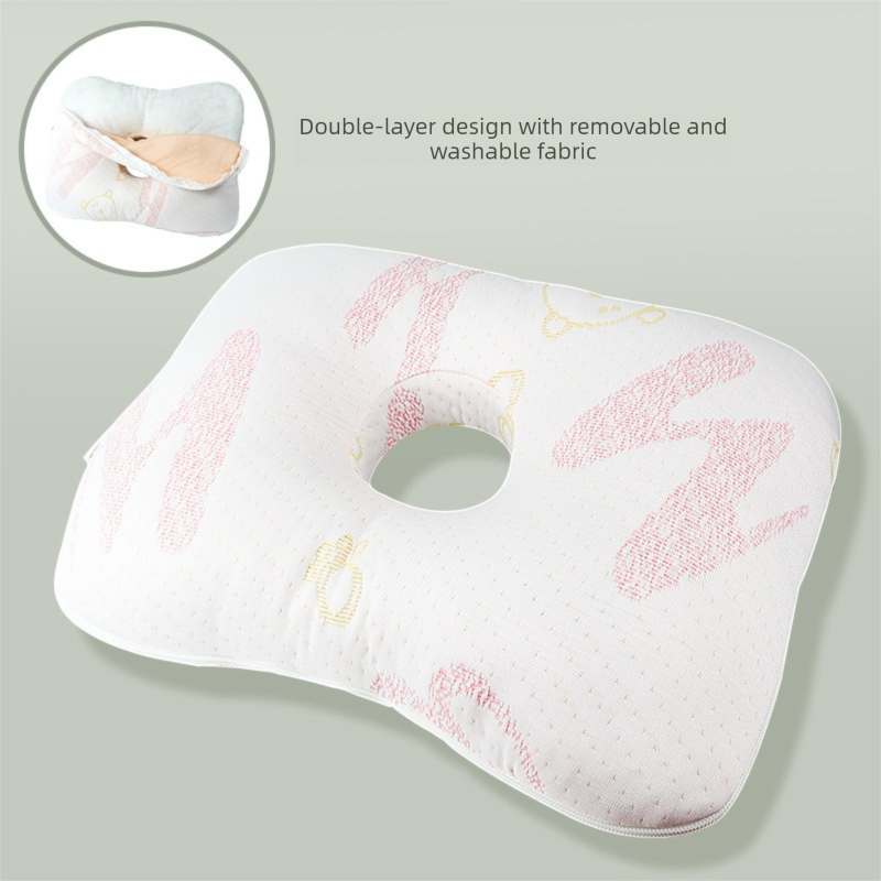 White and Pink Ergonomic Ear Pillow with Hole for Side Sleepers - Pressure Relief Cushion for Ear Pain, Piercings & CNH - Washable Cover