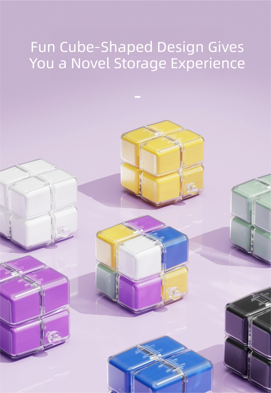 Black Portable Magnetic Cube Pill Organiser - 8 Compartment Weekly Medicine Travel Case with Lanyard - Detachable Washable PP+PC Storage