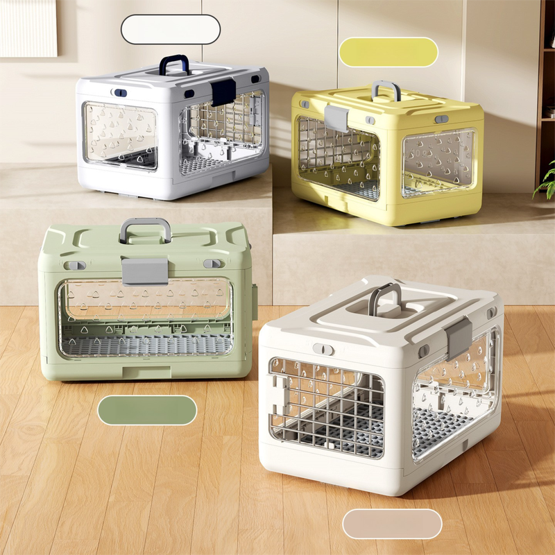 Grey Premium Foldable Pet Carrier Crate - Breathable Aviation Travel Box for Cats & Small Dogs up to 10kg - Portable Car & Flight Transport Case