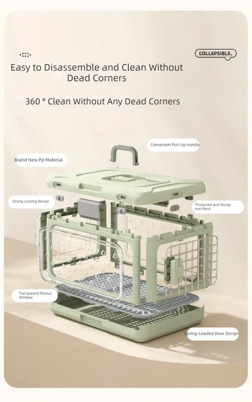 Grey Premium Foldable Pet Carrier Crate - Breathable Aviation Travel Box for Cats & Small Dogs up to 10kg - Portable Car & Flight Transport Case