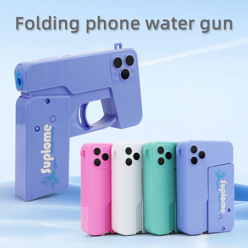2 Pcs Grey Mini Foldable Phone Water Gun - Portable Dual-Nozzle Spray Toy for Summer Fun and Stress Relief