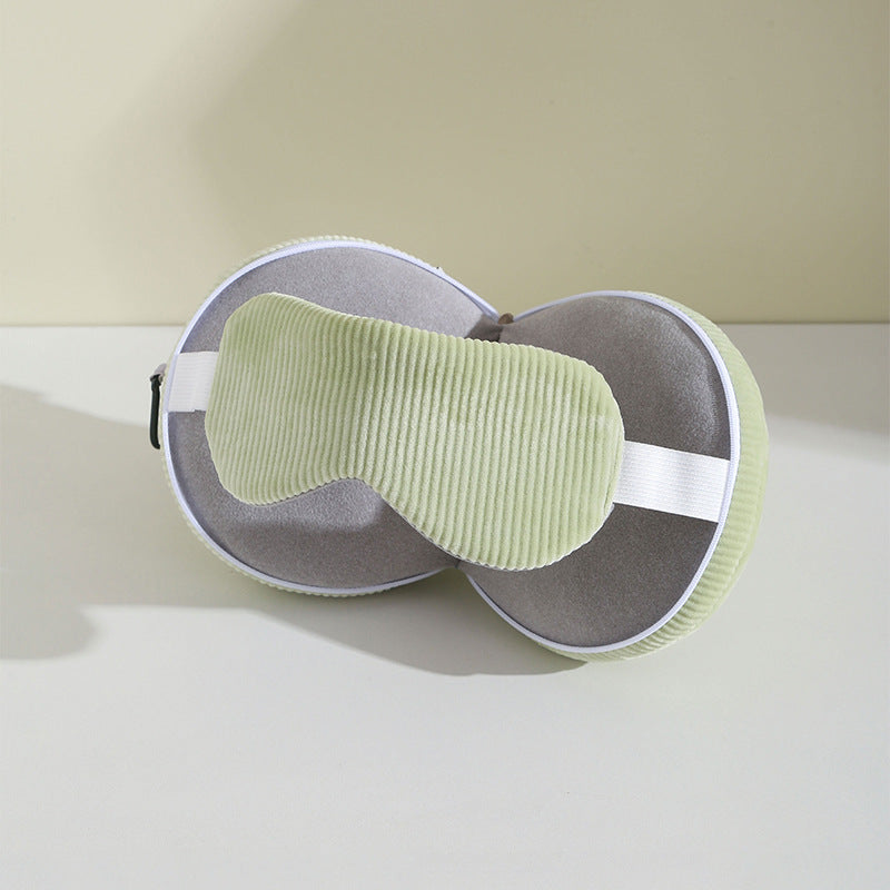 Green and Grey 3-in-1 Foldable Sleep Eye Mask with Neck Pillow - Compact Travel Pillow for Airplane, Office Naps and Restful Sleep