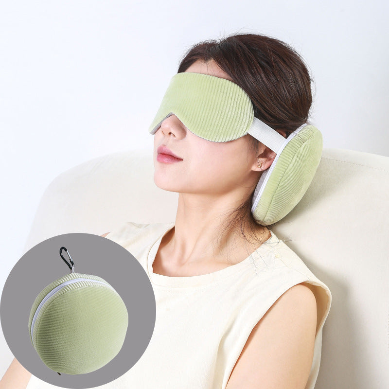 Green and Grey 3-in-1 Foldable Sleep Eye Mask with Neck Pillow - Compact Travel Pillow for Airplane, Office Naps and Restful Sleep