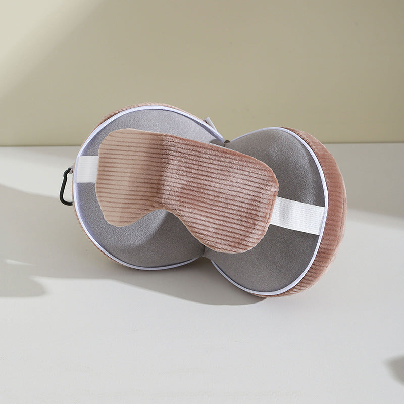 Brown and Grey 3-in-1 Foldable Sleep Eye Mask with Neck Pillow - Compact Travel Pillow for Airplane, Office Naps and Restful Sleep