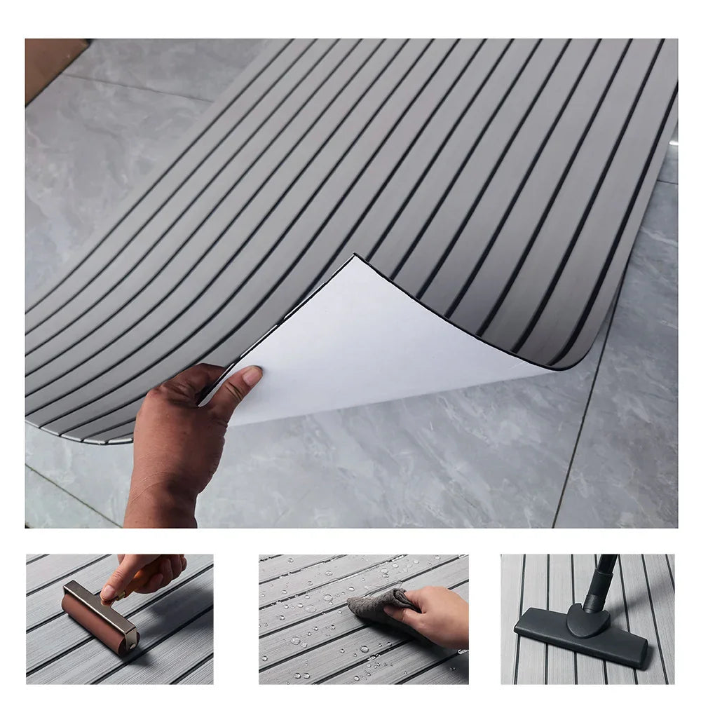 Grey Striped EVA Boat Deck Mat - Waterproof Non-Slip Flooring for Yacht, Boat, and Outdoor Use(2400x450x6mm)