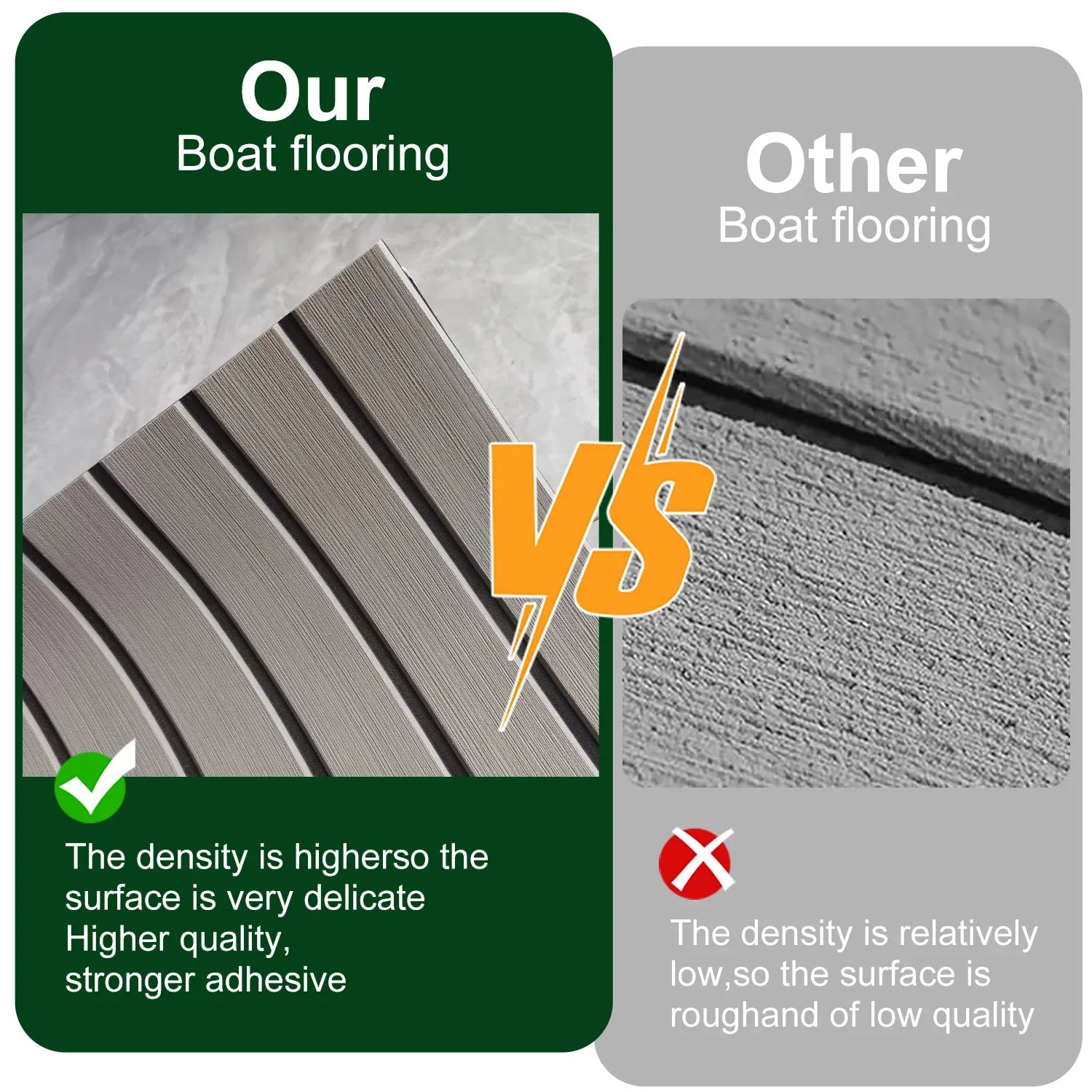 Grey Striped EVA Boat Deck Mat - Waterproof Non-Slip Flooring for Yacht, Boat, and Outdoor Use(2400x450x6mm)