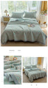 Grey and Green Cotton Three-Layer Gauze Bed Cover Set - Reversible Vintage Printed Blanket with Two Pillowcases for Year-Round Use(120*150cm)