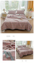 Grey and Pink Cotton Three-Layer Gauze Bed Cover Set - Reversible Vintage Printed Blanket with Two Pillowcases for Year-Round Use(200*230cm)