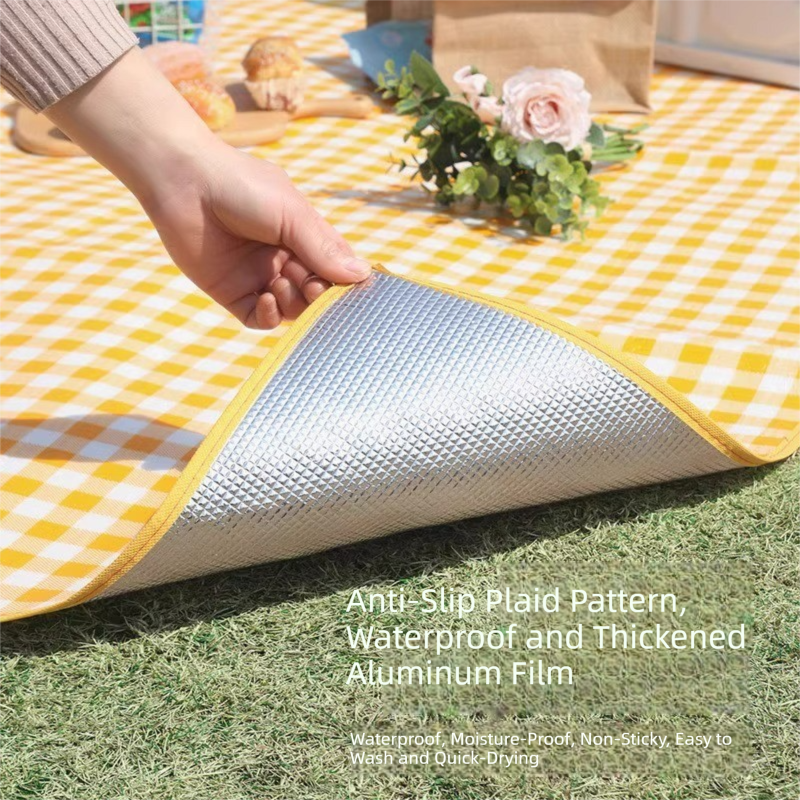 Yellow Lightweight Thickened Picnic Mat – Waterproof Outdoor Camping Ground Sheet for Hiking, Parks and Picnics(1.5*2M）