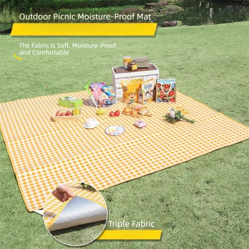 Yellow Lightweight Thickened Picnic Mat – Waterproof Outdoor Camping Ground Sheet for Hiking, Parks and Picnics(2*2M）