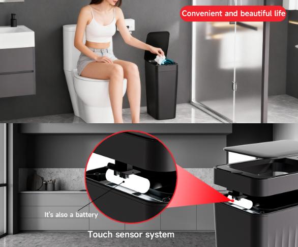 Black Smart Sensor Trash Can – Slim, Durable, and Hands-Free Waste Bin for Kitchen, Bathroom, or Living Room