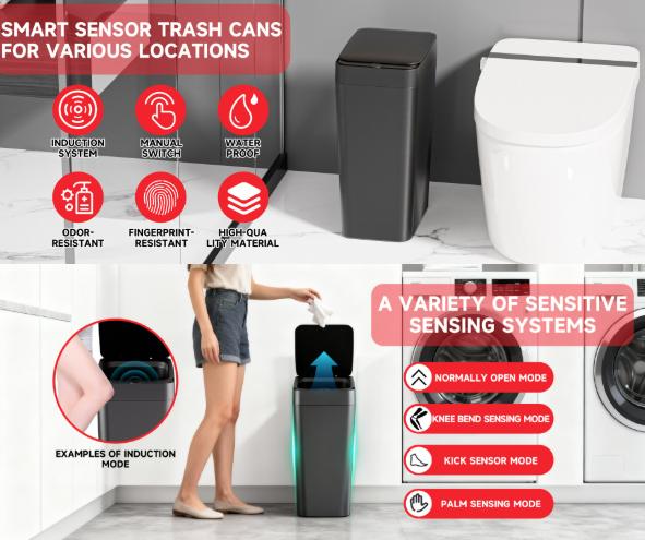 Grey Smart Sensor Trash Can – Slim, Durable, and Hands-Free Waste Bin for Kitchen, Bathroom, or Living Room