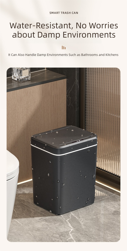 Black Smart Sensor Trash Can – 20L Capacity, Touch-Free Operation with Odor-Blocking & Waterproof Design