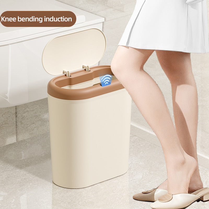 Beige Smart Sensor Trash Can – 15L Capacity, Compact Design for Home Use with Automatic Induction Opening(Three sensor modes)