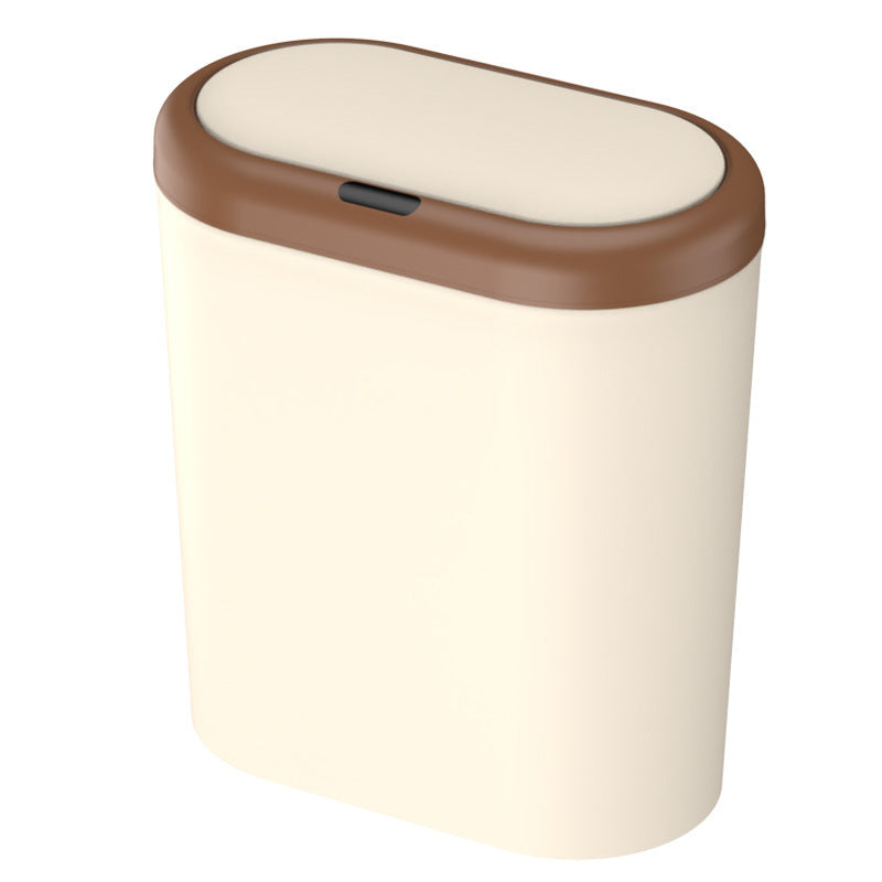 Beige and Brown Smart Sensor Trash Can – 15L Capacity, Compact Design for Home Use with Automatic Induction Opening(Three sensor modes)