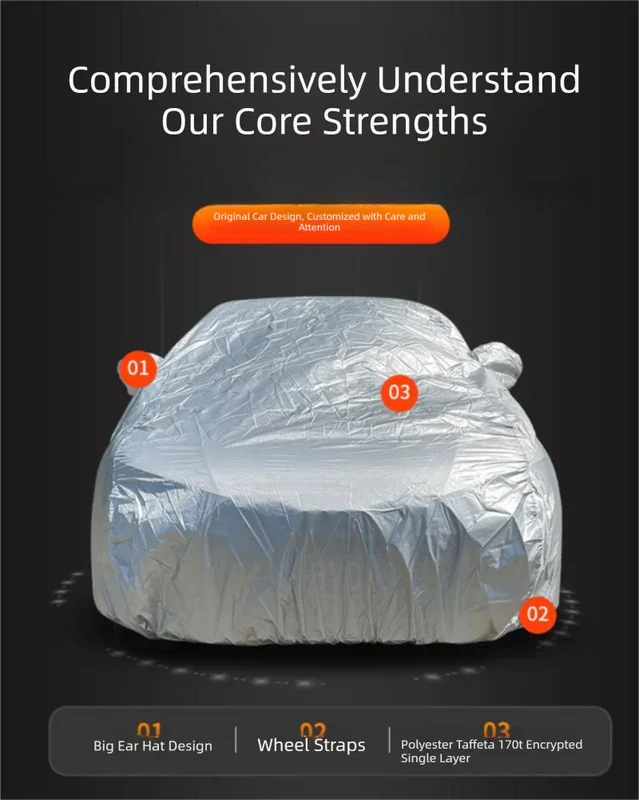 Silver 2L Universal Car Cover – 170T Taffeta Fabric, All-Weather Protection for Cars(4300×1800×1600MM)