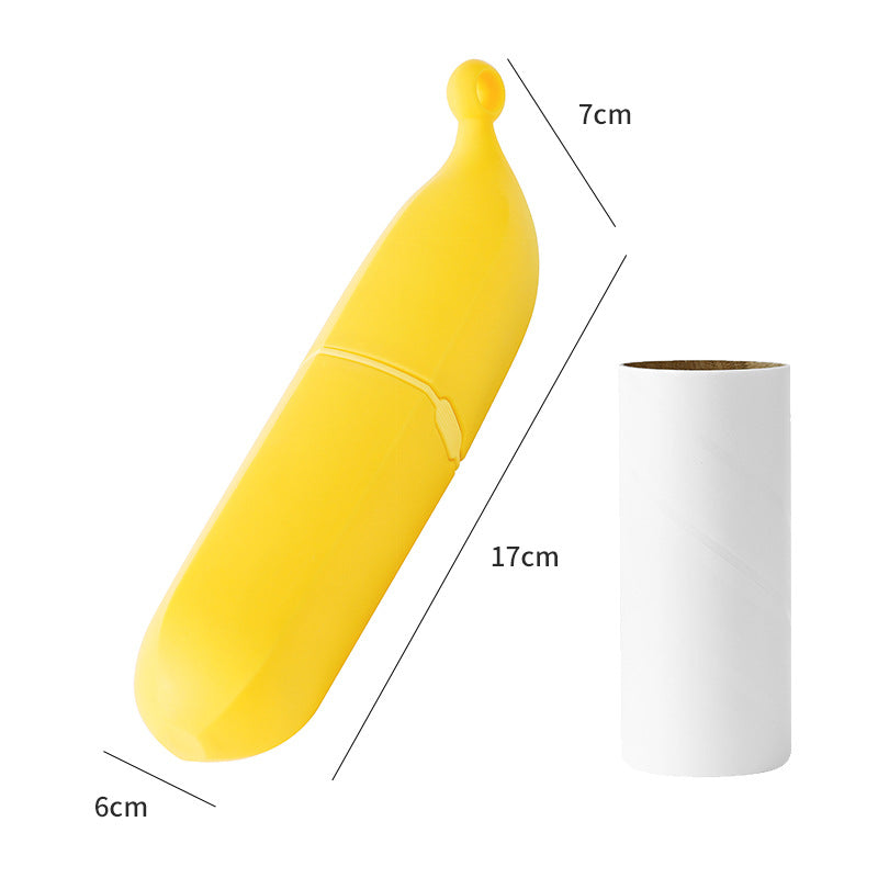 Yellow Multifunctional Banana-Shaped Lint Remover – Portable Sticky Hair Cleaner with 6 Replaceable Rolls