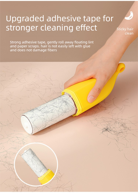 Yellow Multifunctional Banana-Shaped Lint Remover – Portable Sticky Hair Cleaner with 6 Replaceable Rolls