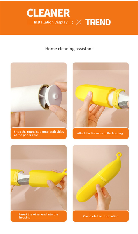 Yellow Multifunctional Banana-Shaped Lint Remover – Portable Sticky Hair Cleaner with 6 Replaceable Rolls