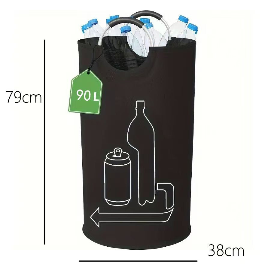 Black Portable Oxford Fabric Collapsible Laundry Basket – Waterproof, Multi-Use Storage Bin for Bottles, Clothes & More